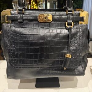 Michael Kors Collection Black Crocodile-Embossed Satchel